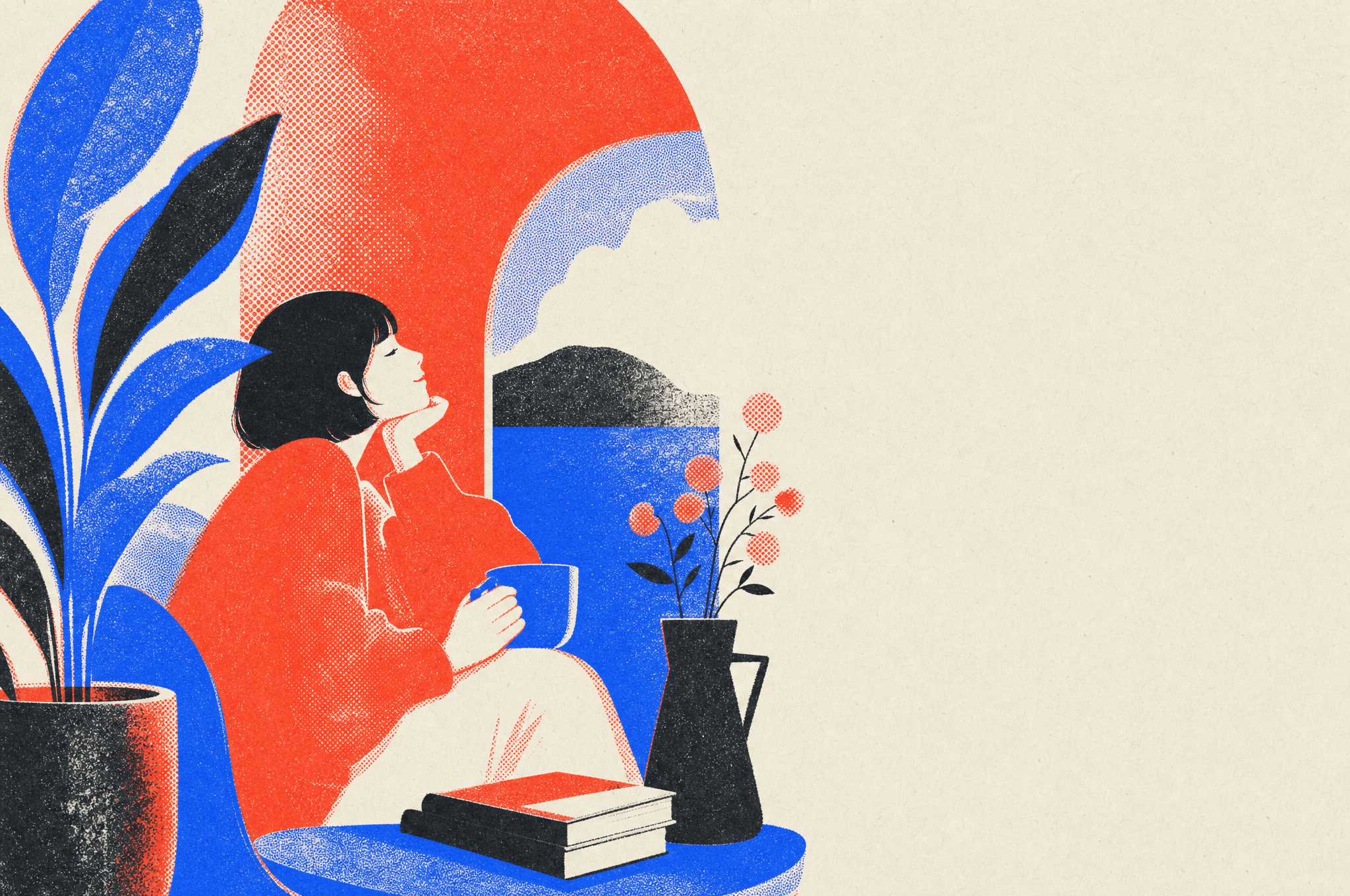 A riso-print illustration welcoming you back to your household page