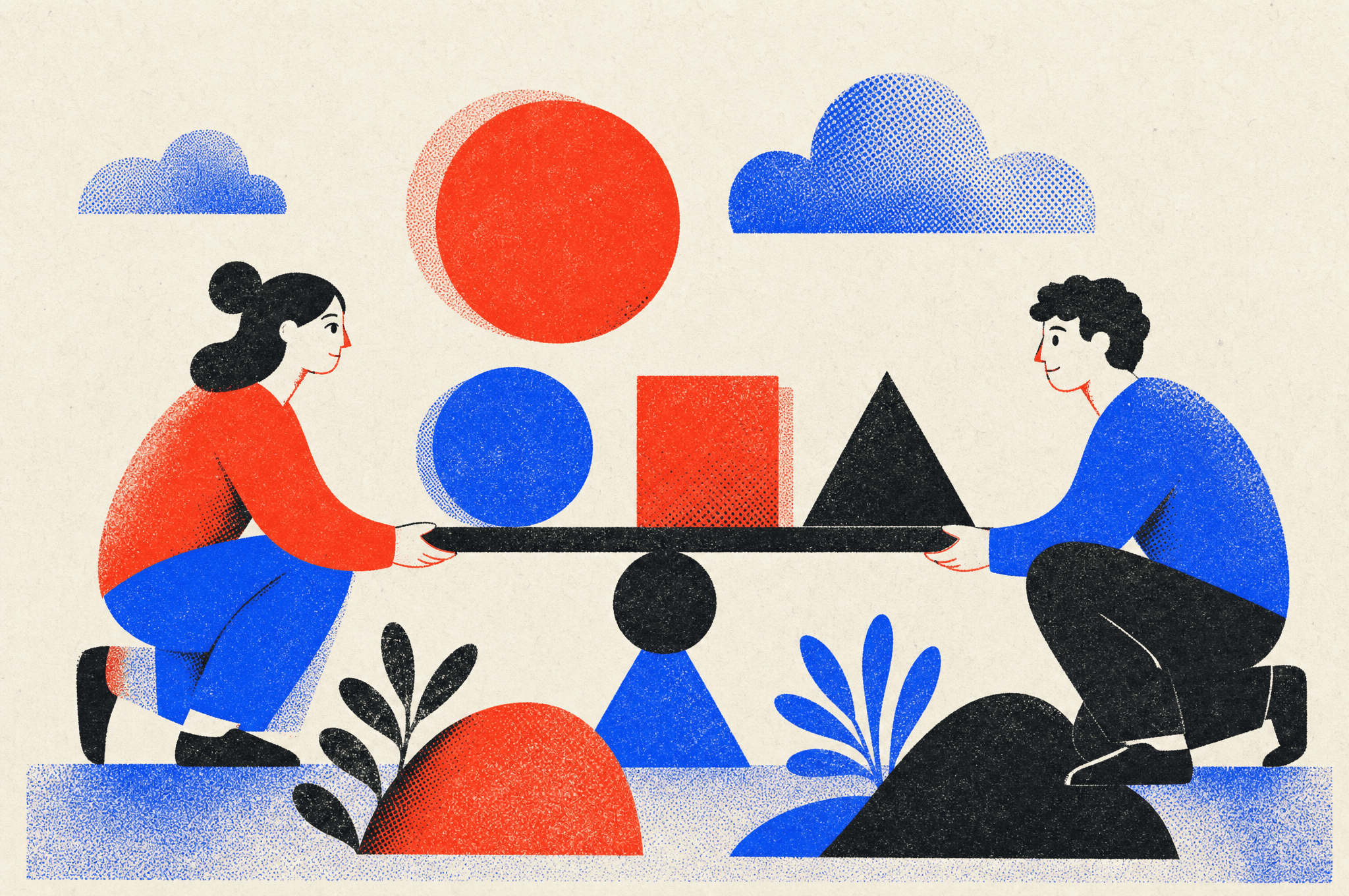 A riso-print illustration representing simple, fair plans