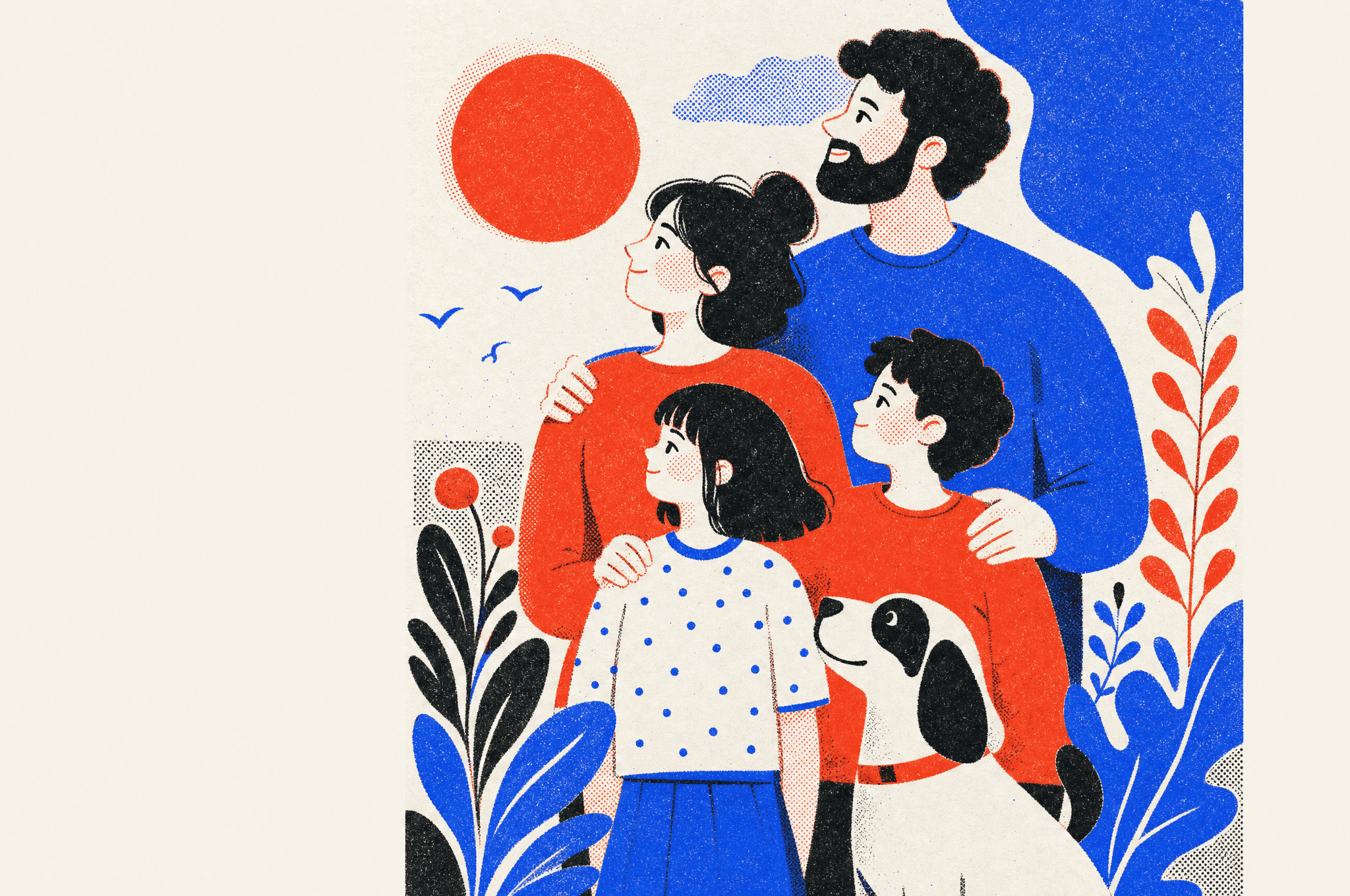 A riso-print illustration celebrating the start of a new family account